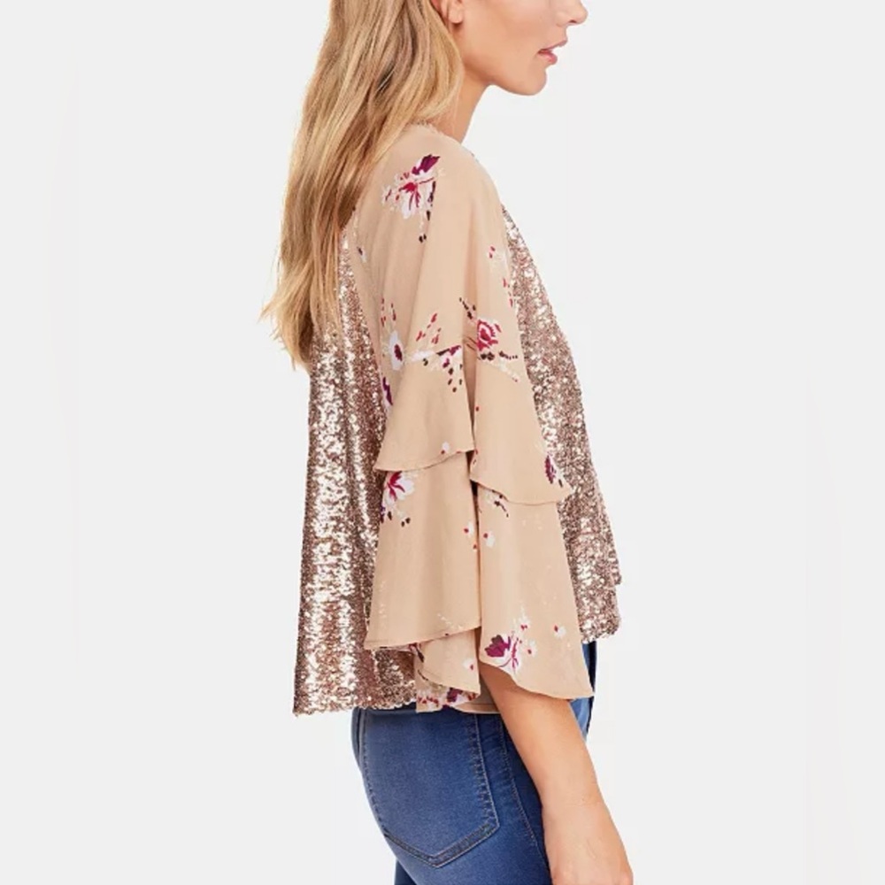 FREE PEOPLE “Shimmy & Shake” Sequined Floral Bell Sleeve Pullover Blouse Top NWT - Picture 15 of 15